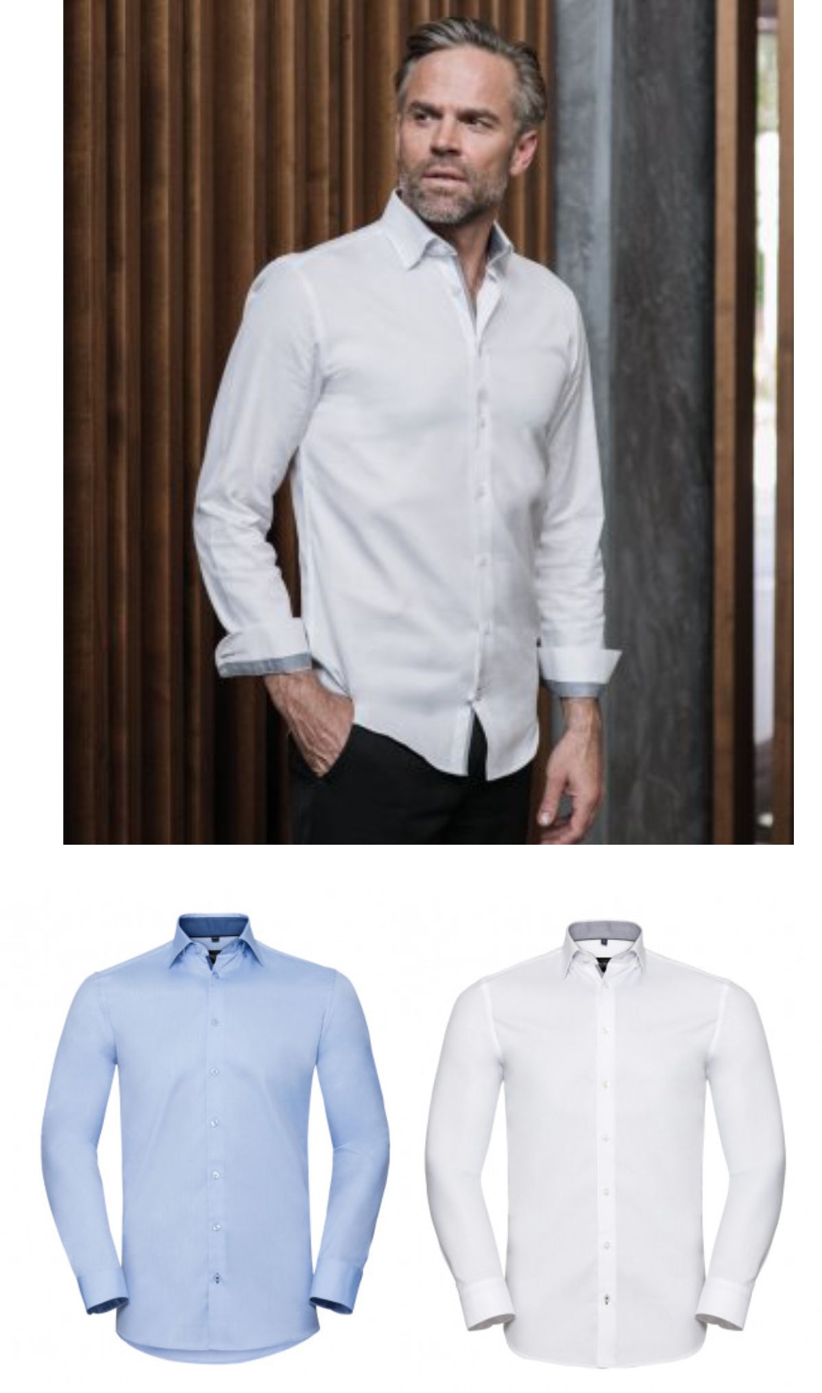 Russell 964M Long Sleeve Contrast Herringborne Shirt